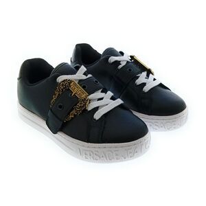Versace Jeans Couture Women's Black Platform Sneakers with Gold Buckle